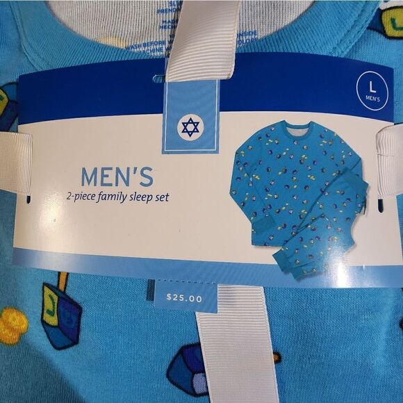 New Wondershop Blue Hanukkah Men's Pajamas Set, Size L - Picture 2 of 4